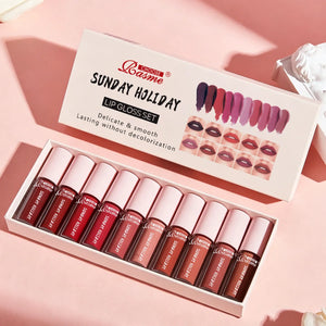 Conjunto de 10 Peças de Gloss Labial Batom de Veludo: Gloss Labial à Prova d'Água e de Longa Duração, Conjunto Hidratante para Mulheres, Presente de Dia dos Namorados