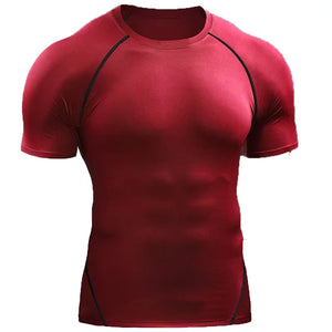 Roupas de fitness para homens, esportes ao ar livre, camiseta de manga curta de secagem rápida, treinamento profissional, corrida, roupas justas e elásticas para yoga.
