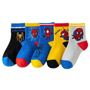 5 Pares de Meias Infantis MARVEL Spiderman Kawaii Meias de Anime Macias Meias para Meninos Meias de Tubo Médio Cartoon Meias para Bebês 1-12 Anos