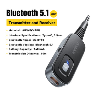 Essager 2-em-1 Receptor Transmissor de Áudio Bluetooth Sem Fio Bluetooth 5.1 Adaptador de Áudio AUX 3,5mm Estéreo para Fones de Ouvido TV Carro