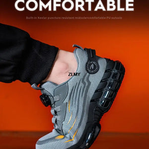 Sapatos de Segurança com Botão Rotativo para Homens, Tênis com Biqueira de Aço, Botas de Trabalho à Prova de Perfuração, Botas de Segurança com Almofada de Ar, Sapatos de Trabalho Esportivos, Botas Antichoque