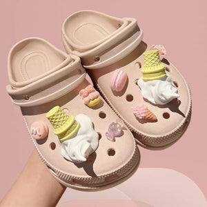 2024 Charms de Sorvete Engraçados para Decoração de Sapatos Clog, Acessório Destacável para Clog DIY, Decoração Criativa para Calçados de Verão