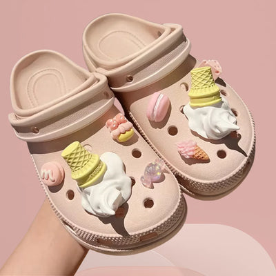 2024 Charms de Sorvete Engraçados para Decoração de Sapatos Clog, Acessório Destacável para Clog DIY, Decoração Criativa para Calçados de Verão