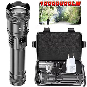 Lanterna Super Brilhante de 100000LM Lanterna Tática LED Recarregável de Longo Alcance para Camping ao Ar Livre, à Prova d'Água, Pesca