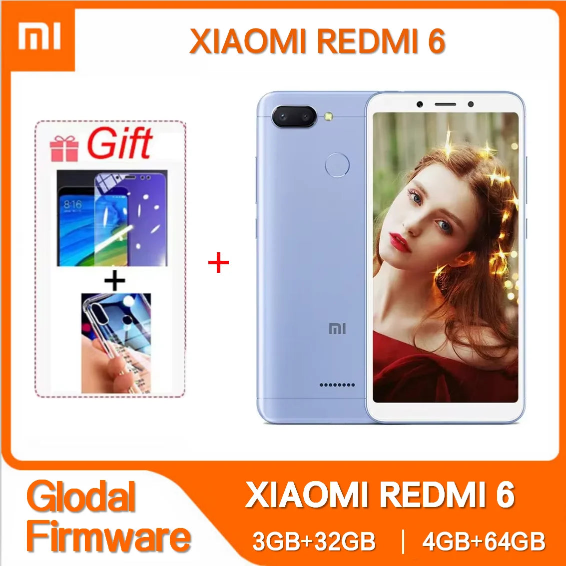 Global Rom Original Xiaomi Redmi 6 4GB 64GB 3000mAh celular googleplay Impressão digital Octa-core 6.6 polegadas 4G Smartphone telefone usado