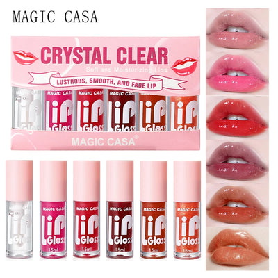 MAGIC CASA 6pcs/conjunto Pequena garrafa Óleo Labial Hidratante de Gel longa duração Hidratante suave brilhante Líquido Hidratante Labial