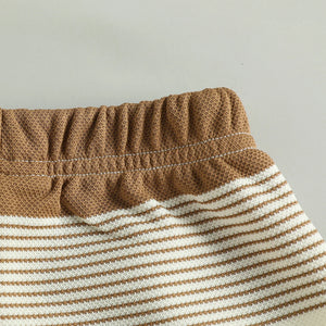 Conjunto de Verão para Crianças: Camiseta Curta Listrada com Estampa de Urso de Pelúcia e Calças Curtas para Meninos, Conjunto Casual Esportivo de Duas Peças