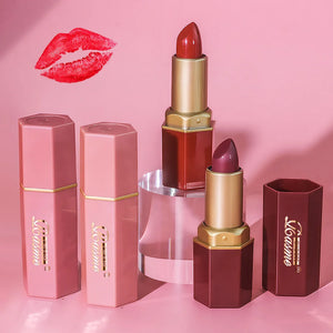 Batom em Tubo Dourado com 6 Cores, Textura Matte, Brilho Perolado, Batom de Veludo para o Dia dos Namorados, 6PCS