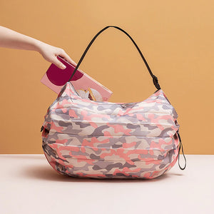Saco de Armazenamento Dobrável com Alça, Bolsa de Viagem Portátil Camuflada, Sacola de Compras de Grande Capacidade