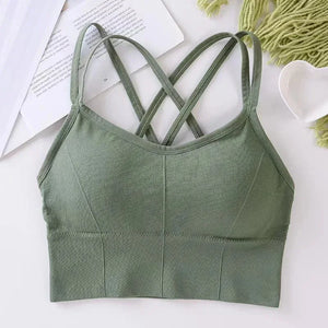 Top de mulher sexy com alças cruzadas nas costas, sutiã esportivo push-up para corrida, respirável, macio, fitness, beleza, cor sólida, sutiã de ioga.