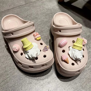 2024 Charms de Sorvete Engraçados para Decoração de Sapatos Clog, Acessório Destacável para Clog DIY, Decoração Criativa para Calçados de Verão