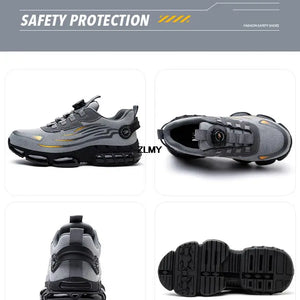Sapatos de Segurança com Botão Rotativo para Homens, Tênis com Biqueira de Aço, Botas de Trabalho à Prova de Perfuração, Botas de Segurança com Almofada de Ar, Sapatos de Trabalho Esportivos, Botas Antichoque