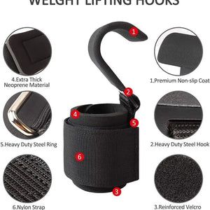 Ganchos de Levantamento de Peso com Envolvimentos para Pulso, Alça de Barra de Mão, Faixa de Pulso para Academia, Ganchos de Fitness, Faixa de Peso para Pull-Ups, Luvas de Levantamento de Potência