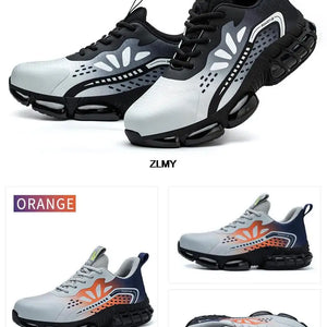 Sapatos de Segurança com Botão Rotativo para Homens, Tênis com Biqueira de Aço, Botas de Trabalho à Prova de Perfuração, Botas de Segurança com Almofada de Ar, Sapatos de Trabalho Esportivos, Botas Antichoque