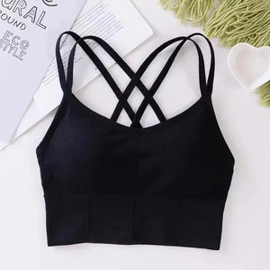 Top de mulher sexy com alças cruzadas nas costas, sutiã esportivo push-up para corrida, respirável, macio, fitness, beleza, cor sólida, sutiã de ioga.