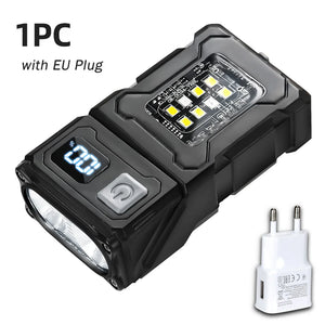 Lanterna LED Recarregável por USB MINI Portátil com Ímã na Cauda Luz de Trabalho Super Brilhante Lanterna de Camping Lateral COB Lanterna de Emergência