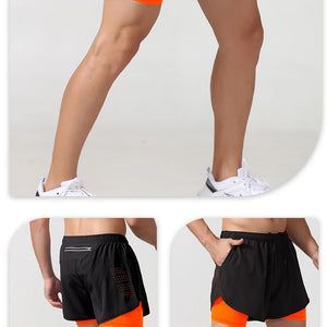 Calções de Corrida Masculinos Secagem Rápida Fitness Pretos de Dupla Camada para Homens Novos para Treino de Esportes e Musculação
