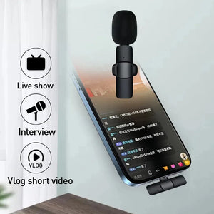 Microfone Lavalier Sem Fio Mini Tipo-C com Redução de Ruído Para Gravação em Android/iPhone, Transmissão ao Vivo, Entrevistas