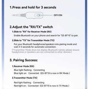 Essager 2-em-1 Receptor Transmissor de Áudio Bluetooth Sem Fio Bluetooth 5.1 Adaptador de Áudio AUX 3,5mm Estéreo para Fones de Ouvido TV Carro