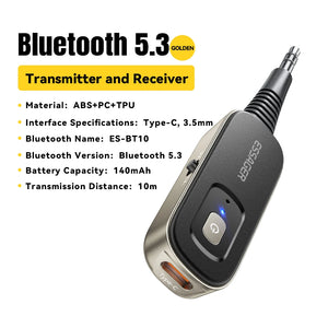 Essager 2-em-1 Receptor Transmissor de Áudio Bluetooth Sem Fio Bluetooth 5.1 Adaptador de Áudio AUX 3,5mm Estéreo para Fones de Ouvido TV Carro
