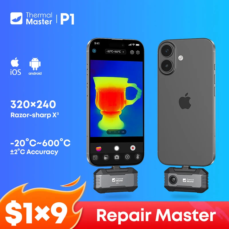 (iPhone&Android) Câmera térmica P1 para Android para iPhone 320*240 X³IR Resolução 600℃ 25Hz Câmera de Inspeção de Casa HVAC