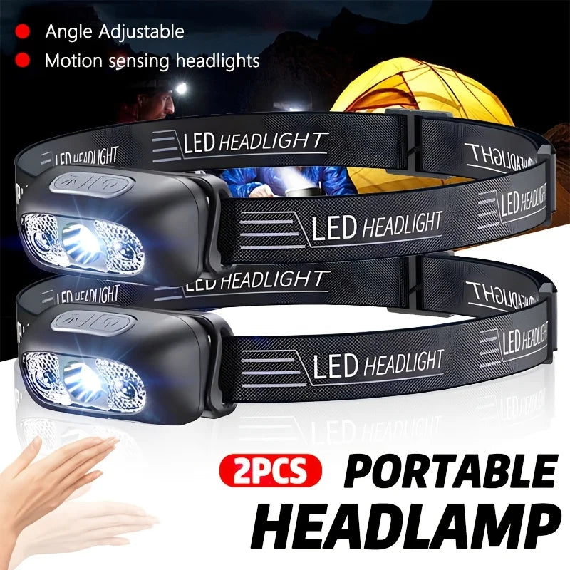 Lanterna de Cabeça de Luz Forte Mini LED Pesca Noturna Lanterna Poderosa Lanterna de Cabeça para Camping ao Ar Livre à Prova d'Água Portátil com Sensor LED