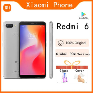 Global Rom Original Xiaomi Redmi 6 4GB 64GB 3000mAh celular googleplay Impressão digital Octa-core 6.6 polegadas 4G Smartphone telefone usado