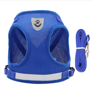 Conjunto de Coleira e Guia para Gato Ajustável Refletiva à Prova de Fuga Colete de Malha para Animais de Estimação Coleira para Filhote de Cachorro Pequeno Gato Suprimentos para Animais de Estimação