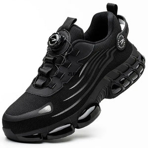 Sapatos de Segurança com Botão Rotativo para Homens, Tênis com Biqueira de Aço, Botas de Trabalho à Prova de Perfuração, Botas de Segurança com Almofada de Ar, Sapatos de Trabalho Esportivos, Botas Antichoque
