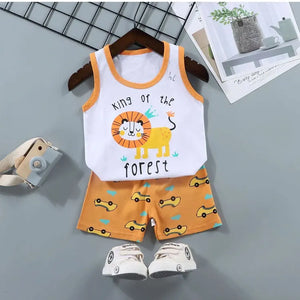 Conjunto de Roupas para Crianças 2PCS Coleção de Verão Camisetas de Algodão Calças Curtas Sem Mangas para Meninos e Meninas Roupas para Bebês