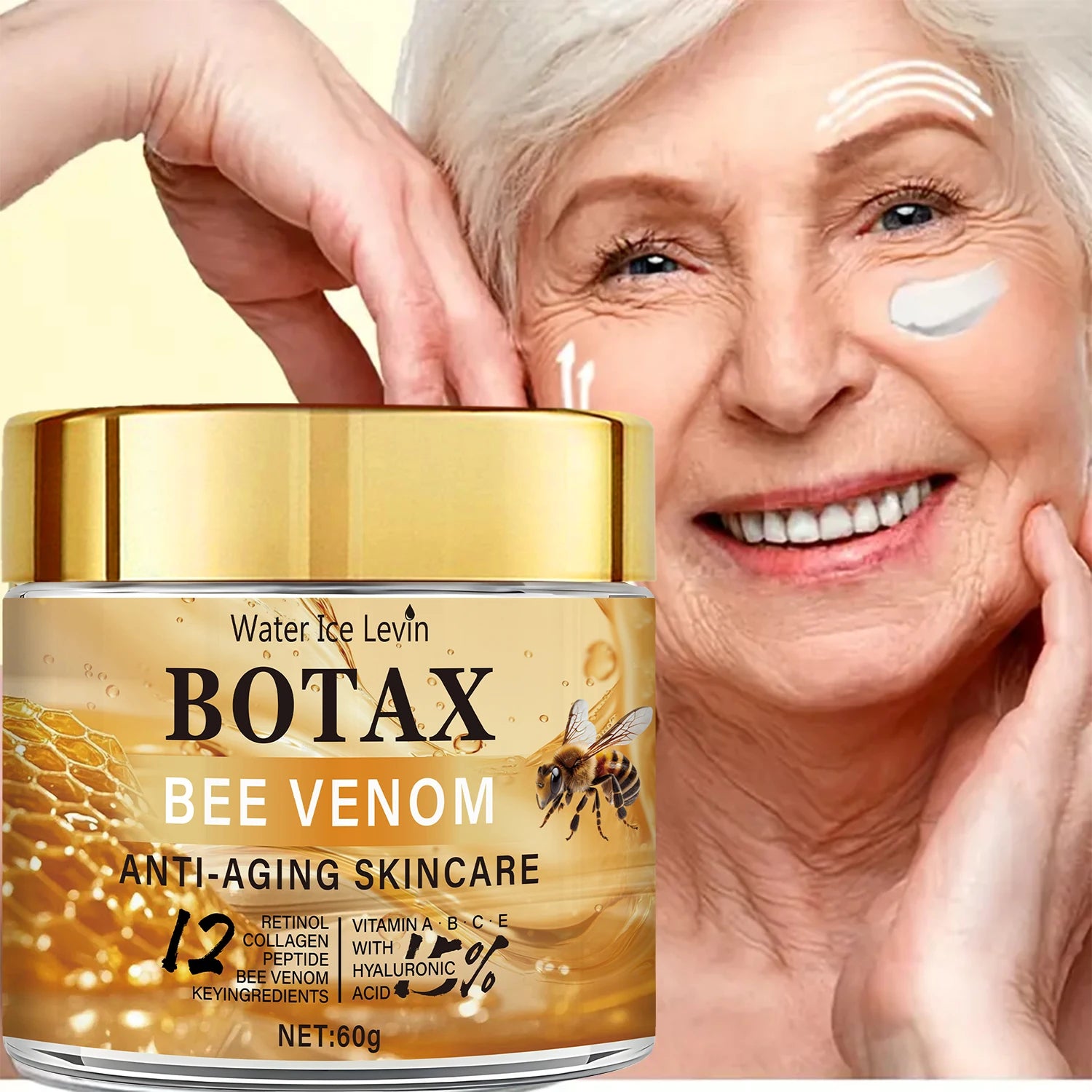 Creme de Veneno de Abelha "Botax" - Tratamento de Rugas Profundas, Rejuvenescimento da Pele e Ação Firmadora com Água de Colágeno Ice Levin. 60g.