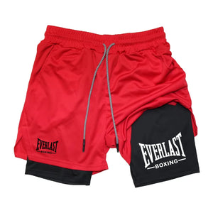 Bermudas de compressão masculinas, calças esportivas estampadas EVERLAST, de duas camadas, de secagem rápida, para basquete, musculação, fitness RL0365