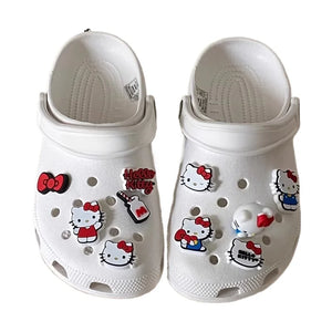 10pcs/Conjunto Charms de Sandálias DIY Laço Hello Kitty Doces e Fofos Cartoon PVC Acessórios para Calçados de Jardim Fivela Presentes de Festa