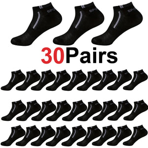 30 Pares de Meias Masculinas Meia de Malha Respirável Curta Casual Meias de Esporte com Bloco de Cores Meias Esportivas Absorvem Suor Tornozelo