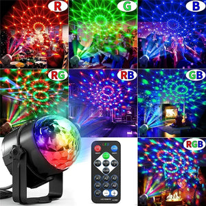 Luz de Disco LED RGB para Palco, Bola DJ Rotativa, Estroboscópio, Controle Remoto, Controle de Som, Dança Mágica, Carro de Natal, Presente de Festa, Lâmpada de Show a Laser para Clube