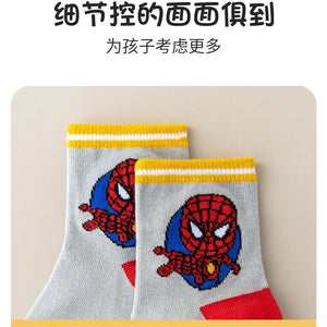 5 Pares de Meias Infantis MARVEL Spiderman Kawaii Meias de Anime Macias Meias para Meninos Meias de Tubo Médio Cartoon Meias para Bebês 1-12 Anos