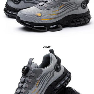 Sapatos de Segurança com Botão Rotativo para Homens, Tênis com Biqueira de Aço, Botas de Trabalho à Prova de Perfuração, Botas de Segurança com Almofada de Ar, Sapatos de Trabalho Esportivos, Botas Antichoque