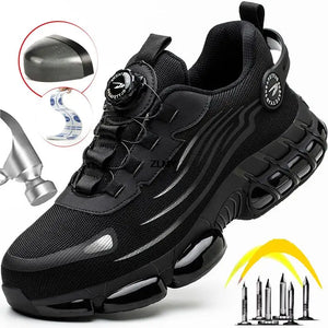 Sapatos de Segurança com Botão Rotativo para Homens, Tênis com Biqueira de Aço, Botas de Trabalho à Prova de Perfuração, Botas de Segurança com Almofada de Ar, Sapatos de Trabalho Esportivos, Botas Antichoque