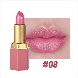 Batom em Tubo Dourado com 6 Cores Textura Matte Brilho Perolado Batom de Veludo Presente de Dia dos Namorados 1PCS