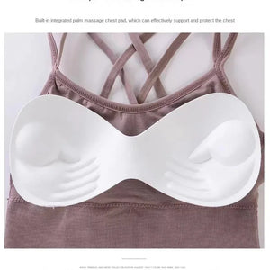 Top de mulher sexy com alças cruzadas nas costas, sutiã esportivo push-up para corrida, respirável, macio, fitness, beleza, cor sólida, sutiã de ioga.