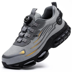 Sapatos de Segurança com Botão Rotativo para Homens, Tênis com Biqueira de Aço, Botas de Trabalho à Prova de Perfuração, Botas de Segurança com Almofada de Ar, Sapatos de Trabalho Esportivos, Botas Antichoque