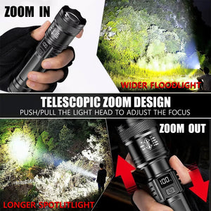 Lanterna Super Brilhante de 100000LM Lanterna Tática LED Recarregável de Longo Alcance para Camping ao Ar Livre, à Prova d'Água, Pesca