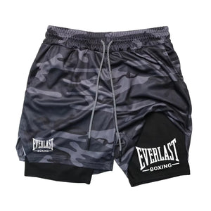 Bermudas de compressão masculinas, calças esportivas estampadas EVERLAST, de duas camadas, de secagem rápida, para basquete, musculação, fitness RL0365