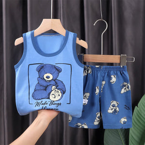 Conjunto de Roupas para Crianças 2PCS Coleção de Verão Camisetas de Algodão Calças Curtas Sem Mangas para Meninos e Meninas Roupas para Bebês