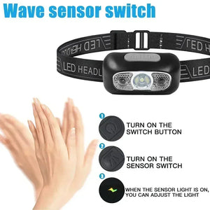 Lanterna de Cabeça de Luz Forte Mini LED Pesca Noturna Lanterna Poderosa Lanterna de Cabeça para Camping ao Ar Livre à Prova d'Água Portátil com Sensor LED
