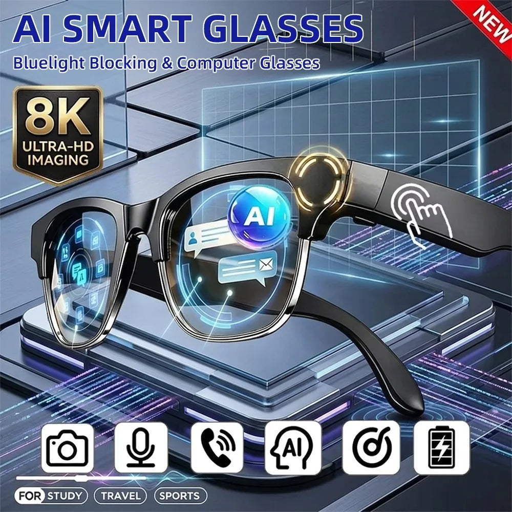 Óculos Inteligentes com IA Tradução Chamadas Sem Mão Chat com IA Registro de Conversas Reprodução de Música Homens Óculos de Sol Bluetooth Controle por Toque Câmera