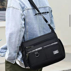 Bolsa transversal masculina com bolsos de múltiplas camadas, alça de ombro ajustável, bolsa de ombro única para negócios