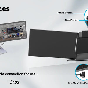 Monitor Portátil Duplo Amoudo de 14 Polegadas 1920*1080P IPS Monitor Triplo Portátil com Porta USB-C para Laptops de 14-16,5" Windows/Mac Xbox