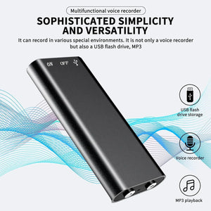 Gravador de Voz Digital Ultra-Fino Mini de 4GB-64GB com Ativação por Voz e Redução de Ruído, Gravação Profissional, Reprodutor de MP3 Profissional
