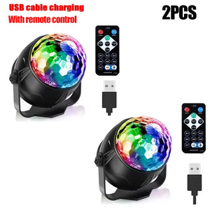 Luz de Disco LED RGB para Palco, Bola DJ Rotativa, Estroboscópio, Controle Remoto, Controle de Som, Dança Mágica, Carro de Natal, Presente de Festa, Lâmpada de Show a Laser para Clube